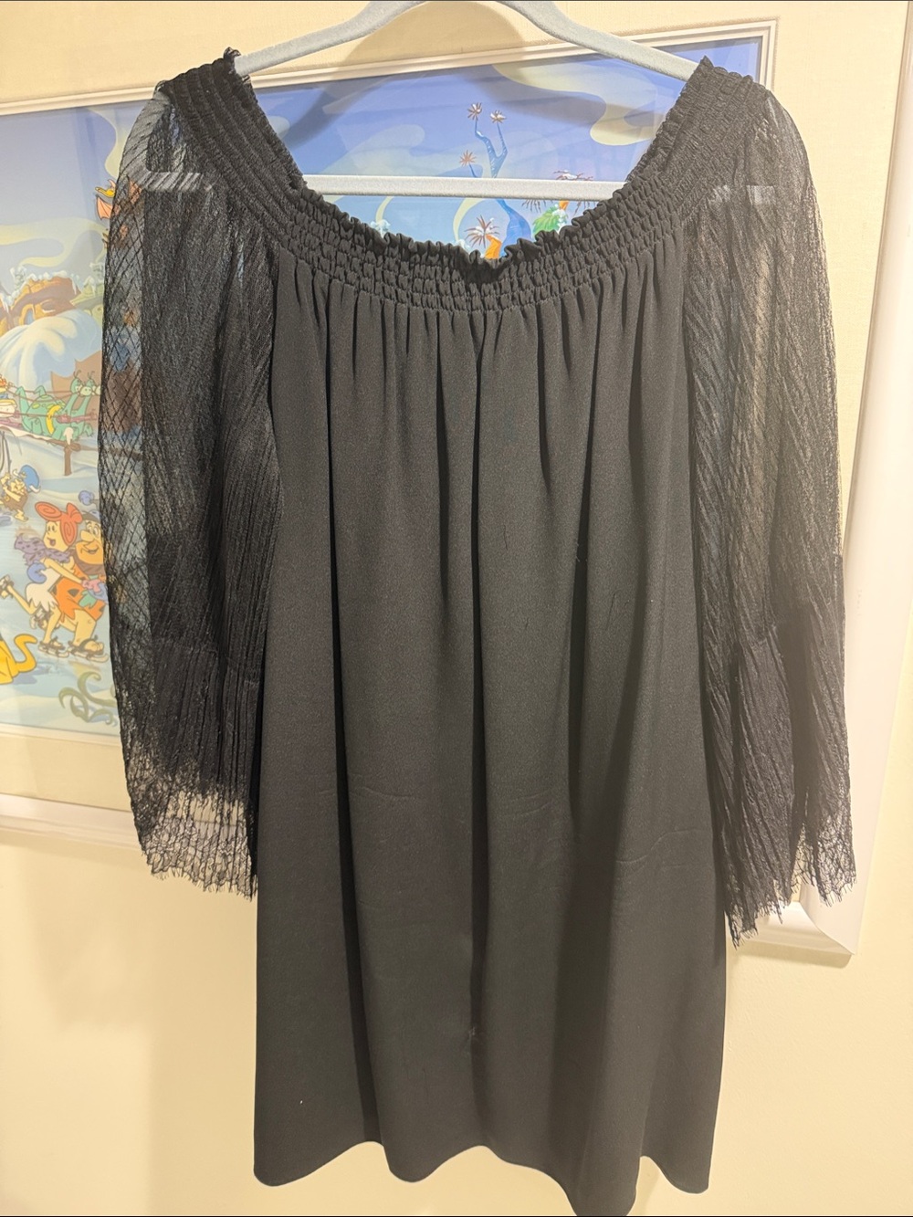 Kobi Halperin Black Off-Shoulder Tunic with Sheer Lace Sleeves